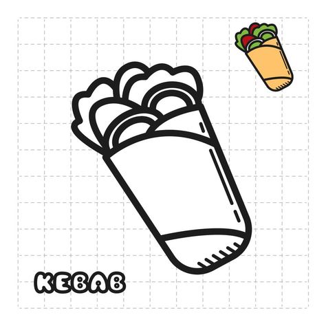 Food And Snacks Coloring Book, Book Object, Food And Snacks, Drukarka 3d, Doner Kebab, Kebab Recipes, Easy Coloring, Book For Kids, Colouring Book