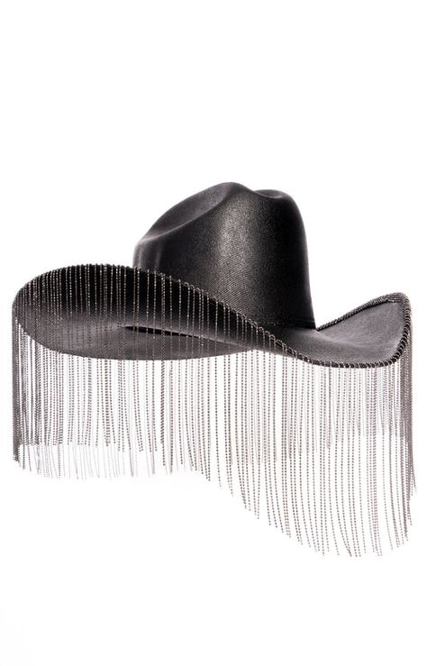 The American Spirit is the closet staple. Hard canvas cowboy hat veiled in 8 inches of gunmetal beaded fringe. Hats are manufactured in Mexico and details added by hand in the Wild Wild West Hollywood, CA. 70s Clown, Red Cowboy Hat, Dress Png, Black Cowboy Hat, Veiled Hats, Cowboy Baby, Wild Wild West, Red Fringe, Black Cowboy