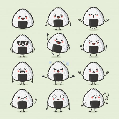 Premium Vector | Set of cute japanese food onigiri character in different action emotion Skateboard Reference, Onigiri Design, Cute Onigiri, Cute Japanese Food, Cartoon Character Outfits, Sushi Cartoon, Character Logo Design, Food Character, Food Characters