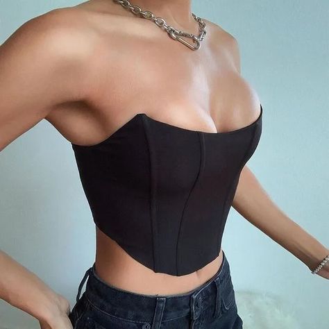 Black Outfit Party, Top Bustier, Velvet Corset, Black Corset Top, Diy Vetement, Corset Crop Top, Cropped Tops, Velvet Fashion, Black Corset