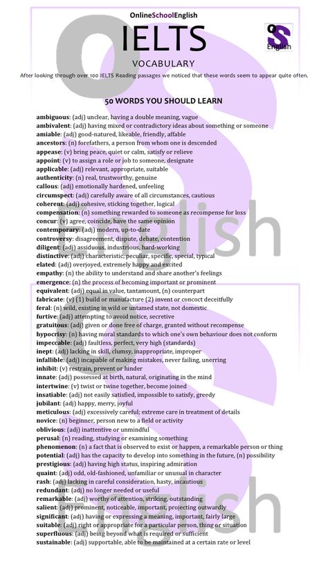 Top 50 IELTS words Ielts Vocabulary, Ielts Tips, Ielts Writing, Essay Writing Skills, English Vocab, Good Vocabulary Words, English Language Teaching, Good Vocabulary, English Writing Skills