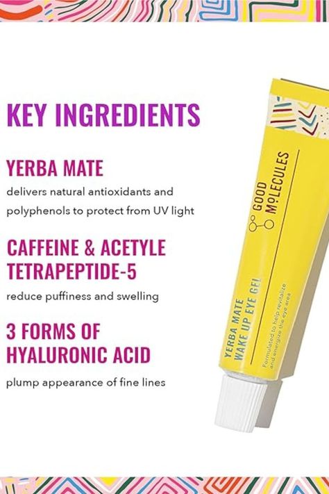 Good Molecules Yerba Mate Wake Up Eye Gel is your secret weapon for bright, refreshed eyes! This lightweight gel instantly revitalizes tired eyes, reducing puffiness and dark circles with the energizing power of yerba mate. Infused with antioxidant-rich ingredients, it hydrates and soothes the delicate under-eye area, leaving your skin looking smooth and awake. Perfect for daily use, this gel absorbs quickly and layers beautifully under makeup. 
.
.
.
#goodmolecules #yerbamate #ad #paidlink Good Molecules, Face Beauty, Yerba Mate, Tired Eyes, Eye Gel, Eye Area, Uv Light, Dark Circles, Hyaluronic Acid