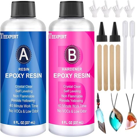 Amazon.com: Teexpert Epoxy Resin Crystal Clear, 16oz Epoxy Resin Kit, Self-Leveling, Bubble-Free Coating and Casting Resin for DIY Art & Crafts, Jewelry, Coasters, Molds - 2 Part (8oz Resin and 8oz Hardener) Clear Casting Resin, Crystal Clear Epoxy Resin, Resin Table Top, Resin Glue, Liquid Resin, Casting Resin, Clear Epoxy Resin, Casting Resin Molds, Resin Artwork