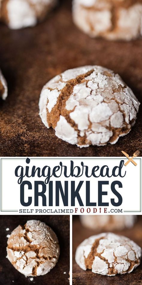 Ginger Bread Crinkle Cookie, Gingerbread Crinkles, Sourdough Gingerbread, Gingerbread Crinkle Cookies, Crinkles Cookies, Molasses Crinkle Cookies, Gingerbread Recipes, Gingerbread Recipe, Christmas Treat