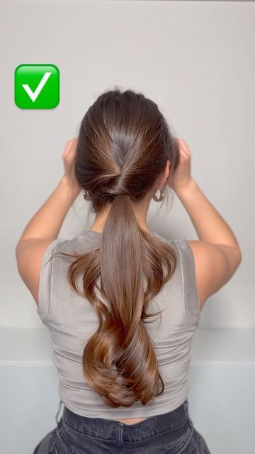 Audrey Victoria on Instagram: "which one do you like better? the first ponytail is easier, but the second one looks cuter IMO. just tuck the bottom ponytail in with a bobby pin to hide it on the side profile of the ponytail!! follow for more hairstyle tutorials and hacks! . . . . . #hairvideotutorial #hairvideo #hairvideos #hairtrends #hairtransformation #hairtutorial #beauty #hairtutorials #videohairstyles" Long Ponytail Trick, Easy Wedding Guest Updo, High Ponytail Trick, Higher Ponytail Trick, Mom Ponytail, Full Ponytail Trick, Thicker Ponytail Trick, One Ponytail, Audrey Victoria