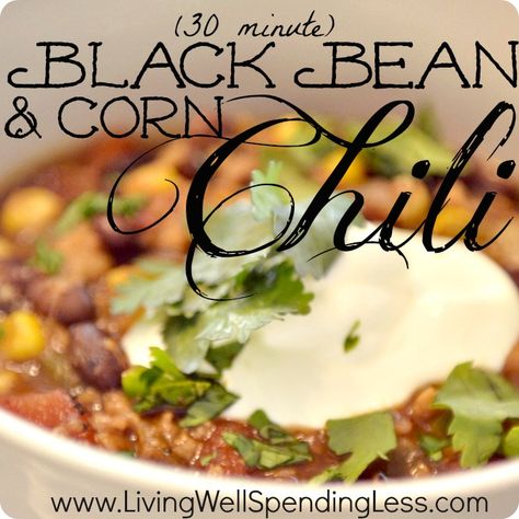 Easy Corn & Black Bean Chili Best Black Bean Chili Recipe, Black Bean Chili Recipe, Chili Recipe With Black Beans, Corn Black Bean, Hearty Chili Recipe, Corn Chili, Black Bean And Corn, Vegetarian Chili Recipe, Bean Chili Recipe