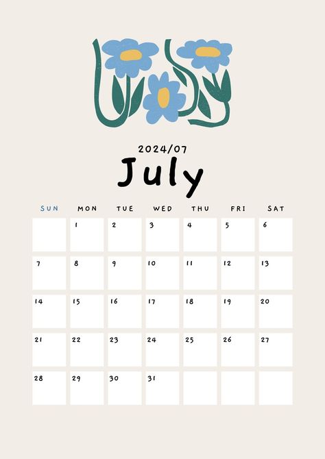 Beige Cute Playful Organic Flower Illustration 2024 Calendar A4 Document - Templates by Canva Free Printable Calendar Templates, Flower Calendar, Calendar Background, July Calendar, A4 Document, Cute Calendar, Planner Organiser, Printable Calendar Template, Calendar Wallpaper