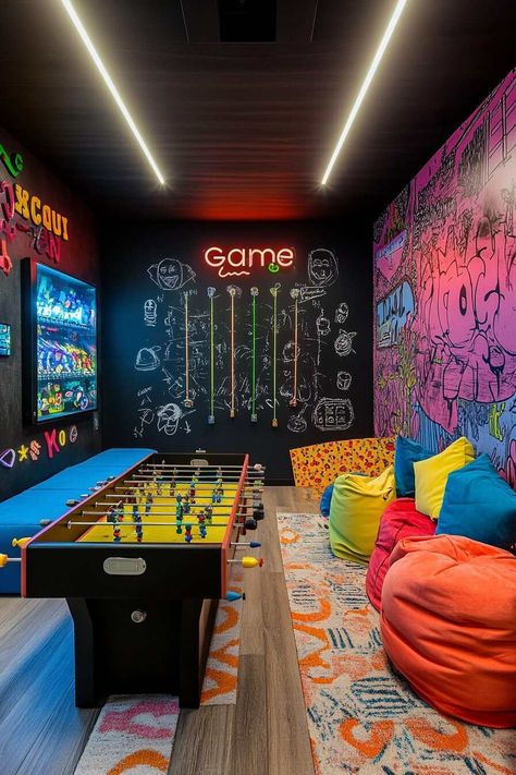 21 Adult Game Room Ideas That Work in Any Small Space - Home Made Graceful Adult Game Room Ideas, Adult Game Room, Small Game Room Ideas, Accent Chairs Leather, Kids Hangout Room, Hangout Room Ideas, Teen Game Rooms, Game Room Ideas, Boys Game Room