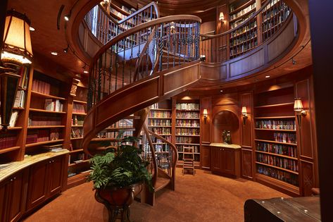 Richard and Donna Clayton built this two-story library in the custom home they completed in 2013 in Paradise Valley, Arizona.STEVE CRAFT FOR THE WALL STREET JOURNAL Libraries That Inspire - WSJ. Huge Library In House, Large Library Room, Huge Home Library, Two Story Library Home, 2 Story Library, Library In House, Classic Home Library Design, Two Story Library, Round Library