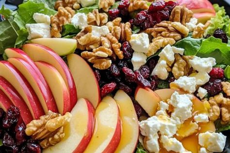 Enjoy a fresh fall-inspired salad with crisp apples, walnuts, and maple Dijon vinaigrette. Perfect for a healthy and flavorful autumn meal! Autumn Apple Walnut Salad With Maple Vinaigrette, Harvest Apple Salad, Salad With Maple Vinaigrette, Apple Walnut Salad, Maple Vinaigrette, Apple Walnut, Dijon Vinaigrette, Honeycrisp Apples, Walnut Salad