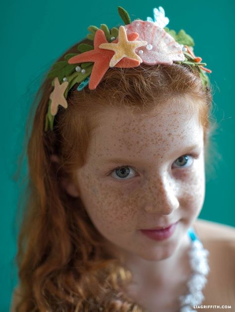 Seashell Headband Diy, Diy Seashell Bra Mermaid Top, Diy Mermaid Crown Kids, Diy Mermaid Tail Costume, Mermaid Crown Kids, Purrmaid Party, Mermaid Hairpiece, Ocean Crown, Diy Mermaid Crown