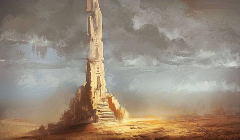 speedpaint - ivory tower by Nele Diel Tower Reference, Desert Tower, Fantasy Place, Concept Art Books, Marble City, Board Mood, Ivory Tower, Tower City, Desert Dream