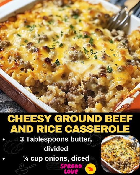 Cheesy Ground Beef and Rice Casserole Meat Feast Pizza, Ground Beef And Rice Casserole, Cheesy Ground Beef And Rice, Beef Bake, Beef And Rice Casserole, Beef Tips And Noodles, Baked Meatloaf, Cheesy Ground Beef, Ground Beef And Rice