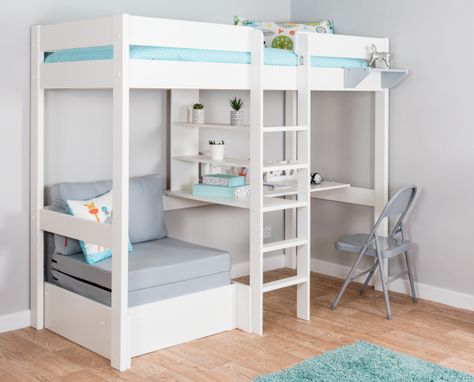 Nexus High Sleeper with Pull Out Chair Bed in Grey + Free Stompa S Flex Airflow Mattress Built In Corner Desk, 2 Cube Storage, High Sleeper With Desk, Low Wardrobe, Integrated Desk, High Sleeper Bed, High Sleeper, Cube Storage Unit, Space Saving Beds