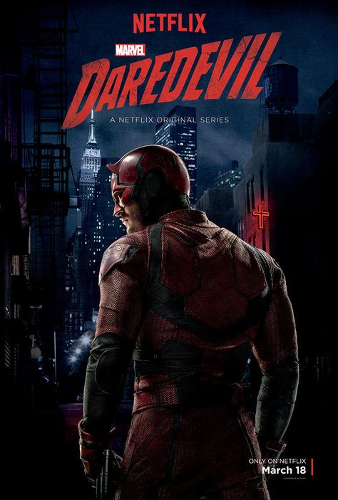 The first in a planned series of shows detailing the Marvel universe, "Daredevil" follows Matt Murdock, attorney by day and vigilante by night. Blinded in an accident as a child, Murdock uses his heightened senses as Daredevil to fight crime on the streets of New York after the sun goes down. While Murdock's day job requires him to believe in the criminal justice system, his alter ego does not follow suit, leading him to take the law into his own hands to protect his Hell's Kitchen neighborhood Daredevil Costume, Daredevil Tv Series, Daredevil Season 2, Daredevil Netflix, Dare Devil, Marvel Movie Posters, Marvel Netflix, Charlie Cox, Marvel Tv