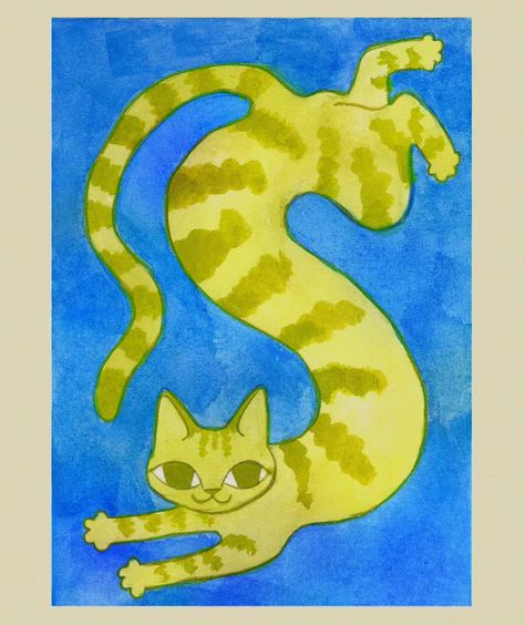 Art For Cats, Silly Cat Painting, Kelly Pringle, Cat Watercolor Paintings, Simple Cat Painting, Painting Postcards, Guache Illustration, Cute Watercolor Paintings, Cat Illustration Art