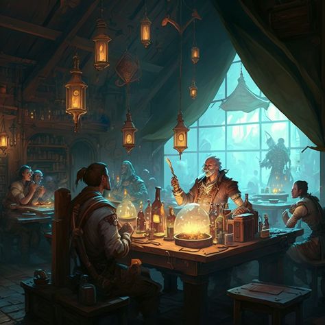 Japanese Tavern Art, Fantasy Inn Concept Art, Fantasy Tavern Art, Medieval Sketches, Fantasy Tavern Aesthetic, Pirate Restaurant, Tavern Aesthetic, Fantasy Bar, Tavern Art