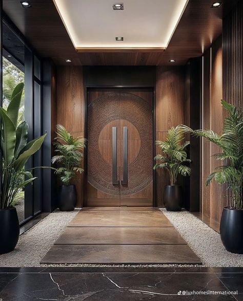 Foyer Design Modern Entrance, Staircase Interior Design, House Front Door Design, Feminine And Masculine, House Main Door Design, Lobby Interior Design, House Interior Design Styles, Modern Entrance, Double Door Design