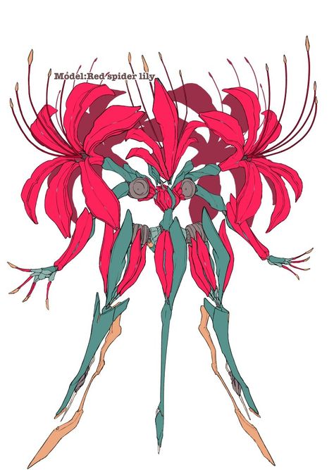 Robot Monster, Red Spider Lily, Spider Lily, Red Spider, Gear Art, Mecha Anime, Monster Girl, Art Model, Creature Design