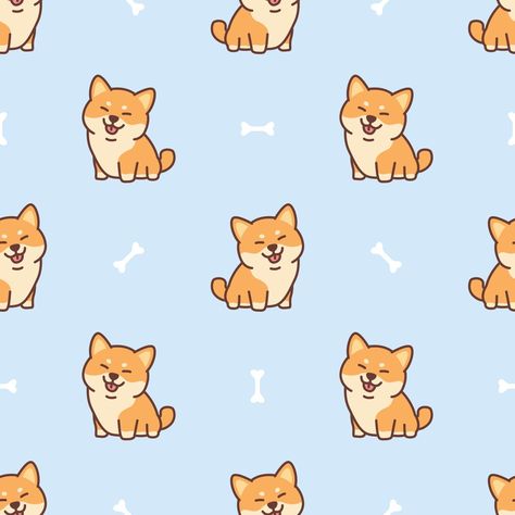 Chibi Dog, Cute Dog Cartoon, Cute Shiba, Dog Cartoon, Shiba Inu Dog, Cute Cartoon Characters, Cute Cartoon Animals, Seamless Pattern Vector, Dog Drawing