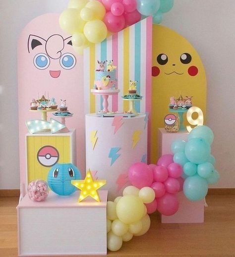 Pokemon Birthday Theme, Kirby Pokemon, Pokemon Balloons, Birthday Pokemon, Pokémon Birthday Party, Pokemon Themed Party, Pokémon Birthday, 2nd Birthday Party For Girl, Girls Birthday Party Decorations