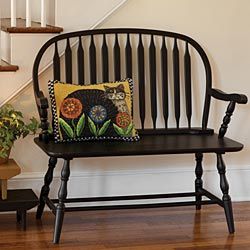 Forget that pillow, but otherwise cute. Windsor Bench, Deacons Bench, Country Bench, Bench Entryway, Entryway Benches, Colonial Decor, Windsor Chair, Primitive Home, Wood Bench