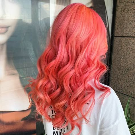 Orange And Pink Hair, Orange Pink Hair, Peachy Hair Color, Pink Orange Hair, Peachy Pink Hair, Coral Hair Color, Pink And Orange Hair, Coral Hair, Peach Hair