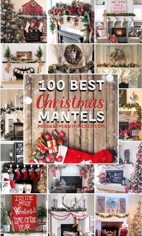 100 Best Christmas Mantels #Christmas #ChristmasDecor #ChristmasDecorations #Holiday #DIY #Home #ChristmasMantel #HomeDecor How To Decorate Garland On Mantle, Large Mantle Christmas Decor, Mantel Decorating Ideas For Christmas Rustic Simple, Rustic Christmas Fireplace Mantels, Christmas Mantle With Stockings Decor, Christmas Decor Ideas Fireplace Mantles, Christmas Mantle Decor Fireplaces Rustic, Holiday Mantle Ideas, Stockings On Mantle