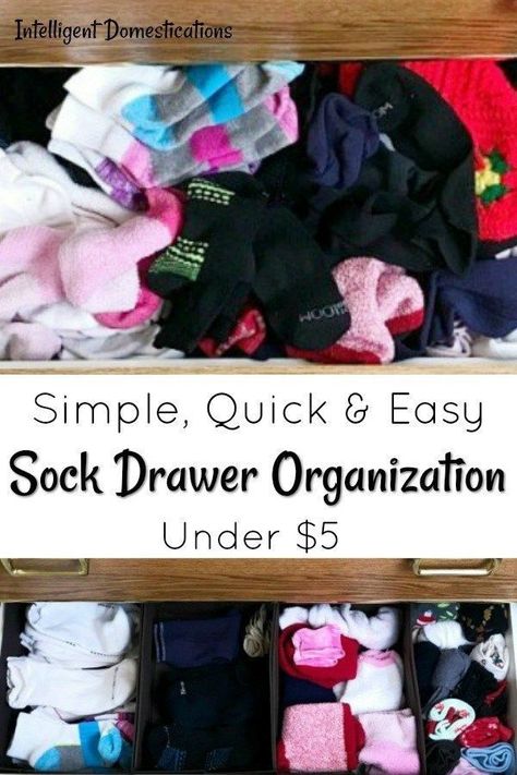 Simple Sock Drawer Organization. How to organize a sock drawer without a lot of work and less than $5. Before and After Sock Drawer Organization. #organization #howtoorganize Storing Socks Ideas, Sock Drawer Organization Diy, Organize Sock Drawer, Sock Organization Ideas, Drawer Organization Diy, Declutter Clothes, Sock Drawer Organization, Sock Organization, Drawer Organization