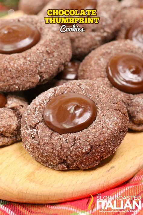 Double Chocolate Thumbprint Cookies - The Slow Roasted Italian Ganache Cookies, Espresso Cookies Recipe, Double Chocolate Cookies Recipe, Soft Chocolate Cookie, Chocolate Thumbprint Cookies, Chewy Chocolate Cookies, Espresso Cookie, Thumbprint Cookies Recipe, Chocolate Sugar Cookies