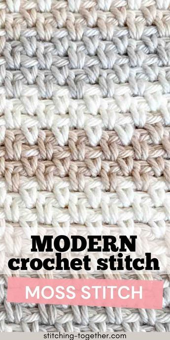 It's time to learn how to crochet a modern crochet stitch: the moss stitch with this easy crochet stitch tutorial. The moss stitch tutorial includes photos for right and left handed crocheters as well as written instructions. Crochet Tutorials by Stitching Together - Linen Stitch, Granite Stitch