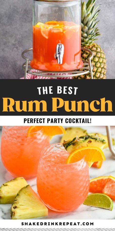 Tiki Rum Punch, Orange Punch Alcohol, Fruity Punch Alcohol, Party Rum Punch Recipes, Summer Rum Punch, Pins Colada Punch, Malibu Punch Recipes Parties, Tailgate Punch Alcohol, Rum Buckets Recipe