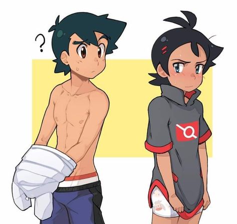 Ash Ketchum X Gou, Pokemon Goh X Ash, Ash X Gou, Goh Pokemon, Perfect Physique, Mega Pokemon, Pokemon Manga, Ash Pokemon, Pokemon Ships