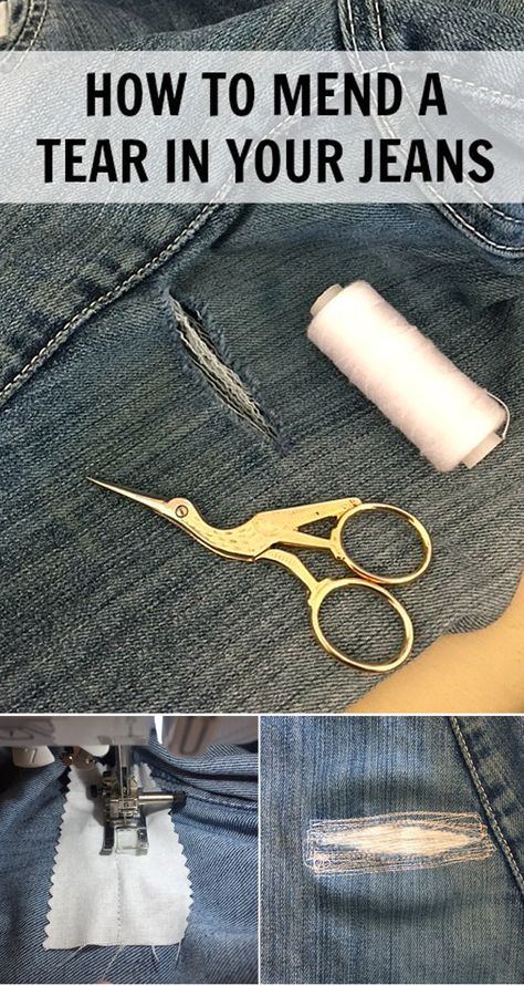 How to fix hole in crotch of jeans Mending Jeans, Repair Jeans, Denim Repair, Mending Clothes, Sewing Alterations, Mode Crochet, Beginner Sewing Projects Easy, Leftover Fabric, Fabric Baskets