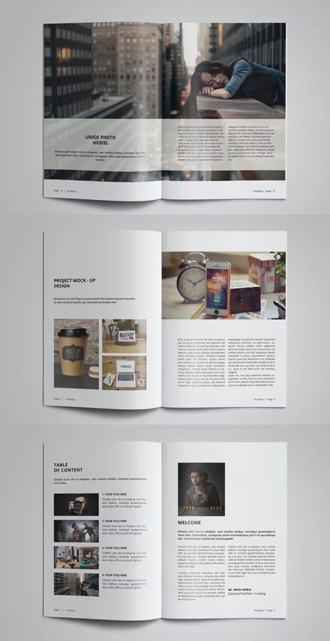 Portfolio Brochure Template InDesign. 16 pages, A5 format. Graphic Design Portfolios, Magazine Page Layouts, Catalogue Template, Makeup Artist Portfolio, Product Graphic, Magazine Layout Design, Portfolio Brochures, Graphic Designer Portfolio, Book And Magazine