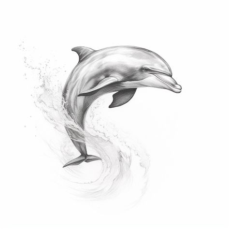 Dolphin Tattoo Stencil, Dolphin Tattoo Realistic, Dolphin Tattoos, Dolphin Sketch Tattoo, Dolphin Tattoo Design, Dolphin Sketch, Realism Dolphin Tattoo, Dolphin Line Art Tattoo, Dolfin Drawings