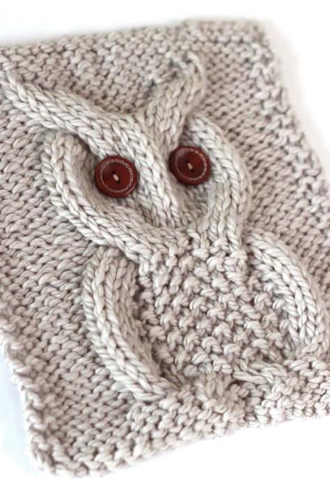 Owl Knitting Pattern, Stitch Knitting Pattern, Knitting Quilt, Knitted Projects, Knitted Owl, Beanie Knitting Patterns Free, Knitting Patterns Free Blanket, Craft Buttons, Cable Knitting Patterns