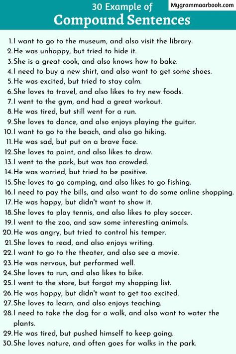 compound sentence examples Compound Sentence, Sentences In English, Simple English Sentences, English Conversation Learning, Teaching Mama, Basic English Sentences, Compound Sentences, Sentence Examples, Types Of Sentences