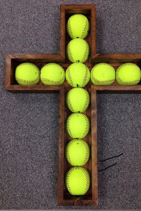 "Beautiful softball cross that any sports enthusiast would love to have in their room! We take new softballs cut them in half and then frame them with pine to create this wonderful piece. Make your athlete happy with this gift or a gift for coach! Options at checkout: No Balls: if you pick this style it will not have any balls Installed and will be built to hold your own home run balls. Balls Installed: This option will have new balls cut in half and screwed into place to create the decorative c Softball Cross, Fast Pitch Softball, Closed For Maintenance, Temporarily Closed, Softball, Baseball, Sports, Free Shipping