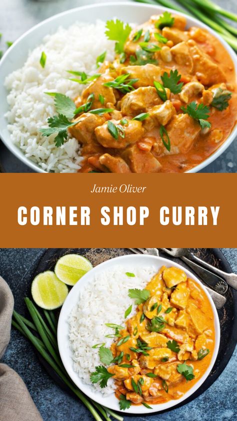 Jamie Oliver Corner Shop Curry Jamie Oliver Curry Recipes, Jalfrezi Curry, Jamie Oliver Chicken, Chicken Chickpea, Rice Chicken, Mango Chutney, Jamie Oliver Recipes, Tasty Dinner, Corner Shop