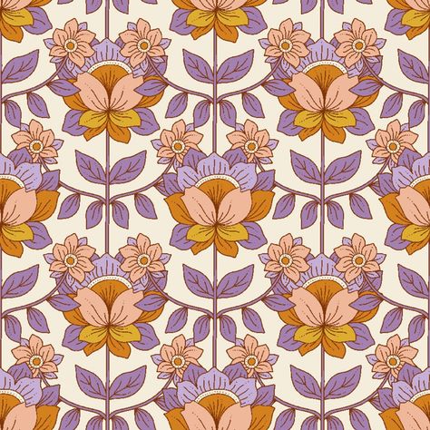 "Any shipping overages will be refunded at time of shipping.  If ordering more than a 1/2 yard, order will be in one continuous cut.  Groovy Boho- RJR Fabrics Pattern: Make It Chic Color: Amethyst 100% cotton, 44/45\" wide Sold by the 1/2 yard, cut continuously.  **Actual product/fabric color may vary from the images shown. Every monitor or mobile display has a different capability to display colors, and will vary different per individual/monitor/screen. In addition, lighting conditions at the time the photo was taken can also affect an image's color.**" Mid Century Floral Pattern, Vintage Purple Color Palette, Parisian Pattern, Boho Moodboard, Timeless Patterns, Mobile Display, Indian Patterns, Vibrant Patterns, Boho Patterns