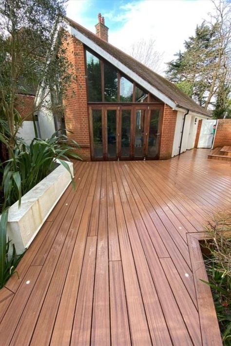 Trex Composite Decking in Tiki Torch Trex Tiki Torch Decking, Tiki Torch Trex Decking, Trex Pergola, Trex Deck Ideas, Trex Composite Decking, Trex Transcend, Composite Decking Boards, Backyard Cottage, Decking Area