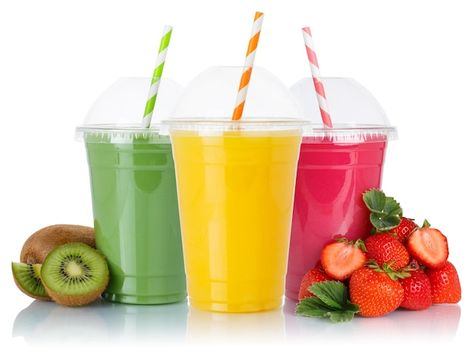 Photo juice collection of fruit smoothie... | Premium Photo #Freepik #photo #juice-cup #healthy-drink #fruit-smoothie #smoothie Party Food Dessert, Fresh Fruit Juice, Smoothie Cup, Ice Cream Cup, Juice Cup, Drink Straw, Juice Bar, Strawberry Milk, Fresh Juice