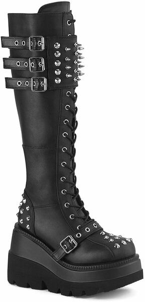 Lowkey Aesthetic, Boots With Spikes, Gothic Oc, Spiked Boots, Goth Platforms, Combat Shoes, High Platform Boots, Knee High Platform Boots, Painted Canvas Shoes