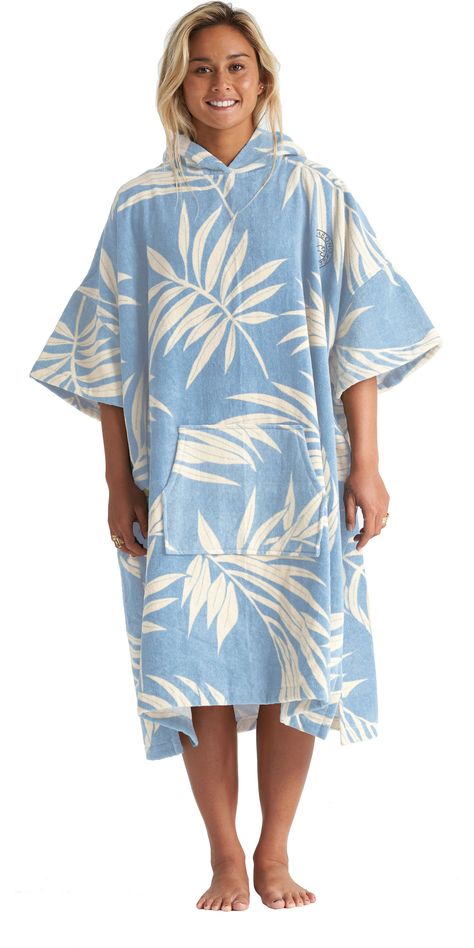 2020 Billabong Womens Hooded Poncho Change Towel S4BR50 - Blue Palms - Accessories | Watersports Outlet Towel Poncho, Beach Poncho, Poncho Design, Billabong Surf, Beach Attire, Womens Wetsuit, Hooded Poncho, Billabong Women, Hooded Towel