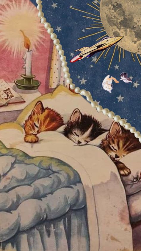 catstronaut dream #cat #space #astronaut #dream #sleepy #eepy #vinatage #wallpaper #moon #stars Sleepy Wallpaper, Cat Space, Wallpaper Moon, Space Astronaut, Moon Stars, Cute Art, Moon, Stars, Art