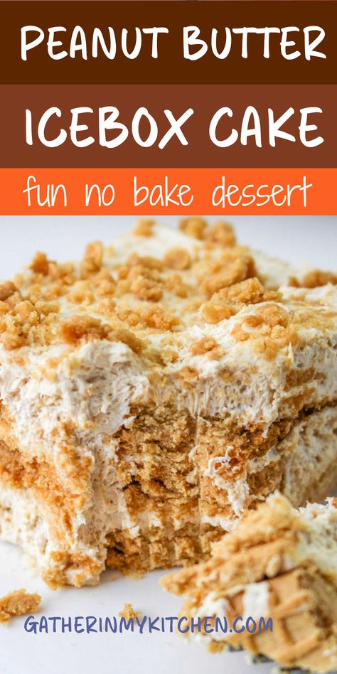 Freezer Box Cake, Summer Peanut Butter Desserts, Nutter Butter Ice Box Cake, Icebox Cookie Cheesecake, I Am Baker Recipes Desserts, Nutter Butter Icebox Cake, Ice Box Cake Recipes Easy, No Bake Ice Box Cake Recipes, Ice Box Desserts