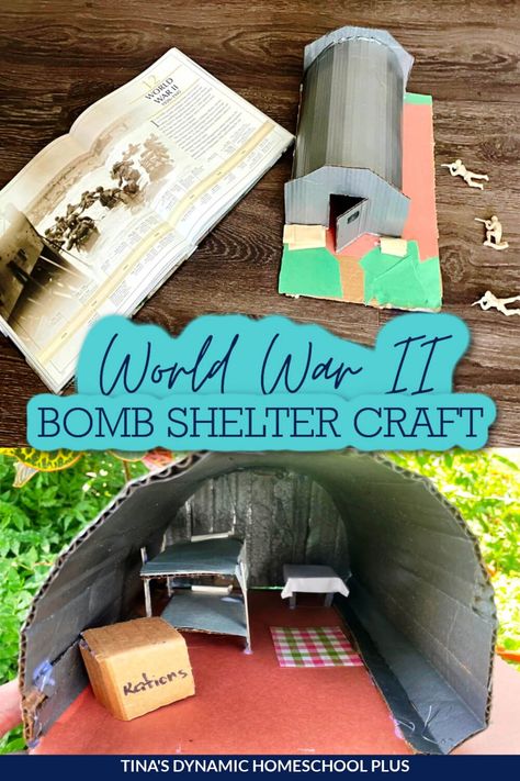 How to Make an Easy Anderson Shelter World War II Activity Craft. I have an easy Anderson shelter World War II activity. Also, you'll love my World War II unit study and free lapbook for more ideas. I have an upcycled Anderson shelter tutorial for you as well as other great WWII crafts. No need to run out and buy fancy diorama supplies. With some old Amazon boxes, paint, and construction paper you can create a replica air raid shelter. Encourage your child to get creative with supplies. Anderson Shelter School Project, Anderson Shelter Model Kids, Holocost Projects Ideas, Ww2 Project Ideas, History Project Ideas Creative, Anderson Shelter, History Crafts, Amazon Boxes, Diorama Supplies