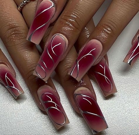 Nail, nails, nail inspiration, nail ideas, pink nails, trendy nails, short nails, long nails, nail shapes, silver nails, Alien Nails Design, Nail Inspo Y2k, Y2k 2023, Alien Nails, Red Ombre Nails, Aurora Nails, Acrylic Nail Shapes, Art Designs Ideas, Art Deco Nails