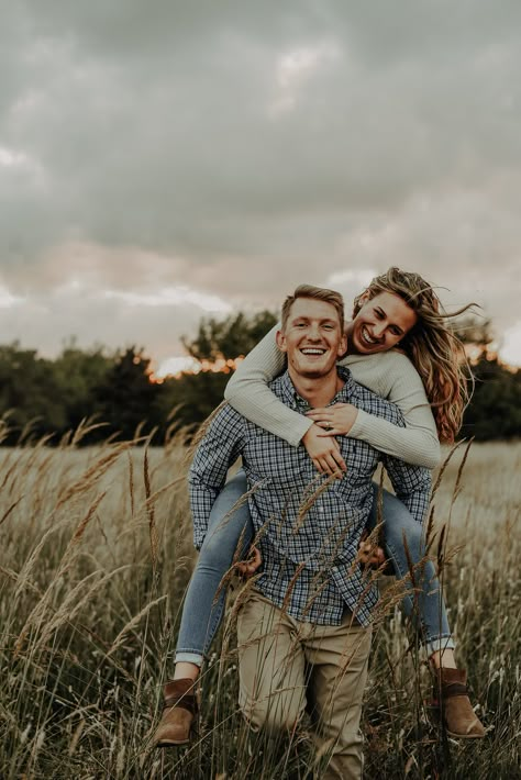 Engagement | Couple | Engagement Photo | Engagement Photographer | Engaged | Candid | Pose | Tall Grass | Fall | Sunset | Engagement Outfits | Style | Photography | Destination Photographer | Wichita KS | Different | Unique | Edgy | Moody | Piggyback Ride Fall Poses, Fall Couple Pictures, Fall Engagement Pictures, Engagement Pictures Poses, Couple Style, Couples Engagement Photos, Engagement Photos Fall, Couple Picture Poses, Engagement Photo Poses